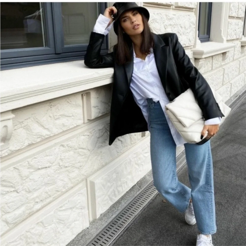 Zara faux leather menswear style blazer BLOGGERS FAVORITE!! - Picture 2 of 10
